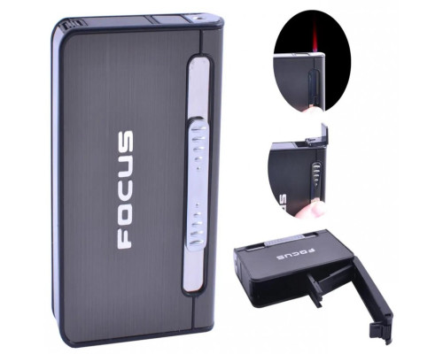 Портсигар с зажигалкой на 12 сигарет FOCUS (4939 Black)