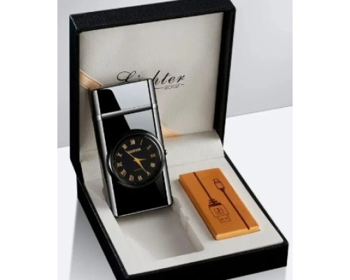Дуговая электроимпульсная зажигалка с часами и фонариком LIGHTER (HL-466 Black)