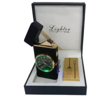 Дуговая электроимпульсная зажигалка с часами и фонариком LIGHTER (HL-466 Black mate)