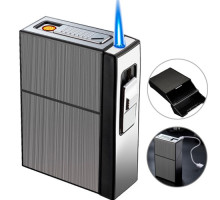 Портсигар на 20шт с зажигалкой и электро прикуривателем⚡️(USB) HL-423 Black