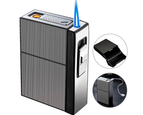 Портсигар на 20шт с зажигалкой и электро прикуривателем⚡️(USB) HL-423 Black
