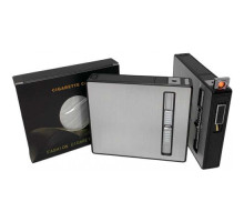 Портсигар на 20шт с зажигалкой и электро прикуривателем⚡️(USB) HL-425 Silver