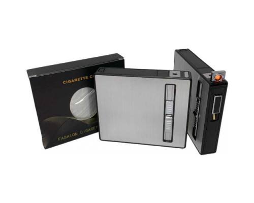 Портсигар на 20шт с зажигалкой и электро прикуривателем⚡️(USB) HL-425 Silver