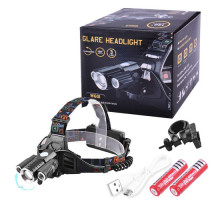Фонарь налобный Police W602-T6+2XPE, micro USB, 2x18650, zoom