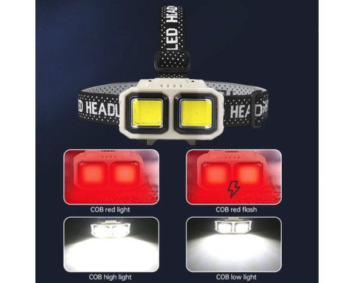 Фонарь налобный HX-816-2COB(white+red)