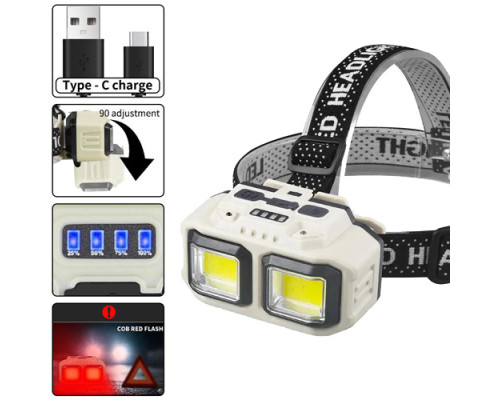 Фонарь налобный HX-816-2COB(white+red)