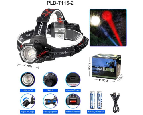 Фонарь налобный PLD-T115-2PM10-TG(white+red)