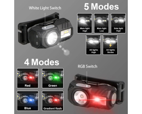 Фонарь налобный T131-XPE+3SMD(red+green+blue+UV)