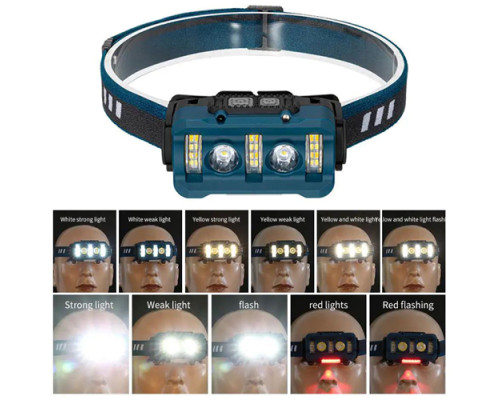 Фонарь налобный W-6112A-2XPE+12SMD+6SMD(white+red)