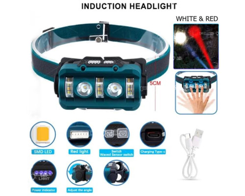 Фонарь налобный W-6112A-2XPE+12SMD+6SMD(white+red)