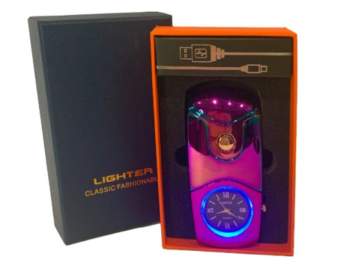 Электронная USB зажигалка с кварцевыми часами HL-685 color