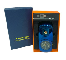 Электронная USB зажигалка с кварцевыми часами HL-685 blue