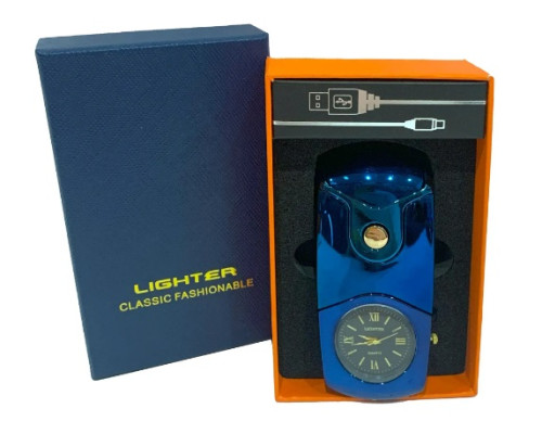 Электронная USB зажигалка с кварцевыми часами HL-685 blue