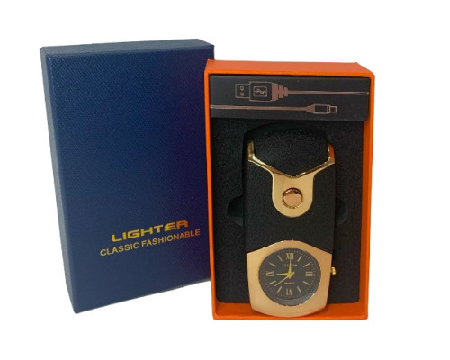 Электронная USB зажигалка с кварцевыми часами HL-685 matte black