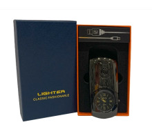 Электронная USB зажигалка с кварцевыми часами HL-685 black