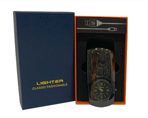 Электронная USB зажигалка с кварцевыми часами HL-685 black