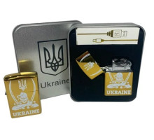 Дуговая электроимпульсная зажигалка с USB-зарядкой  Украина в металлической коробке (HL-449-Gold)