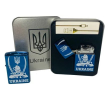 Дуговая электроимпульсная зажигалка с USB-зарядкой  Украина в металлической коробке (HL-449-Blue)
