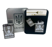 Дуговая электроимпульсная зажигалка с USB-зарядкой  Украина в металлической коробке (HL-449-Black)в