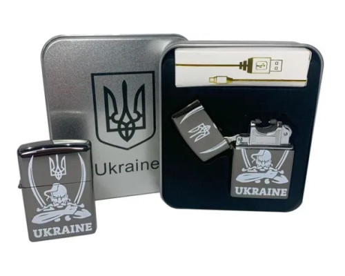 Дуговая электроимпульсная зажигалка с USB-зарядкой  Украина в металлической коробке (HL-449-Black)
